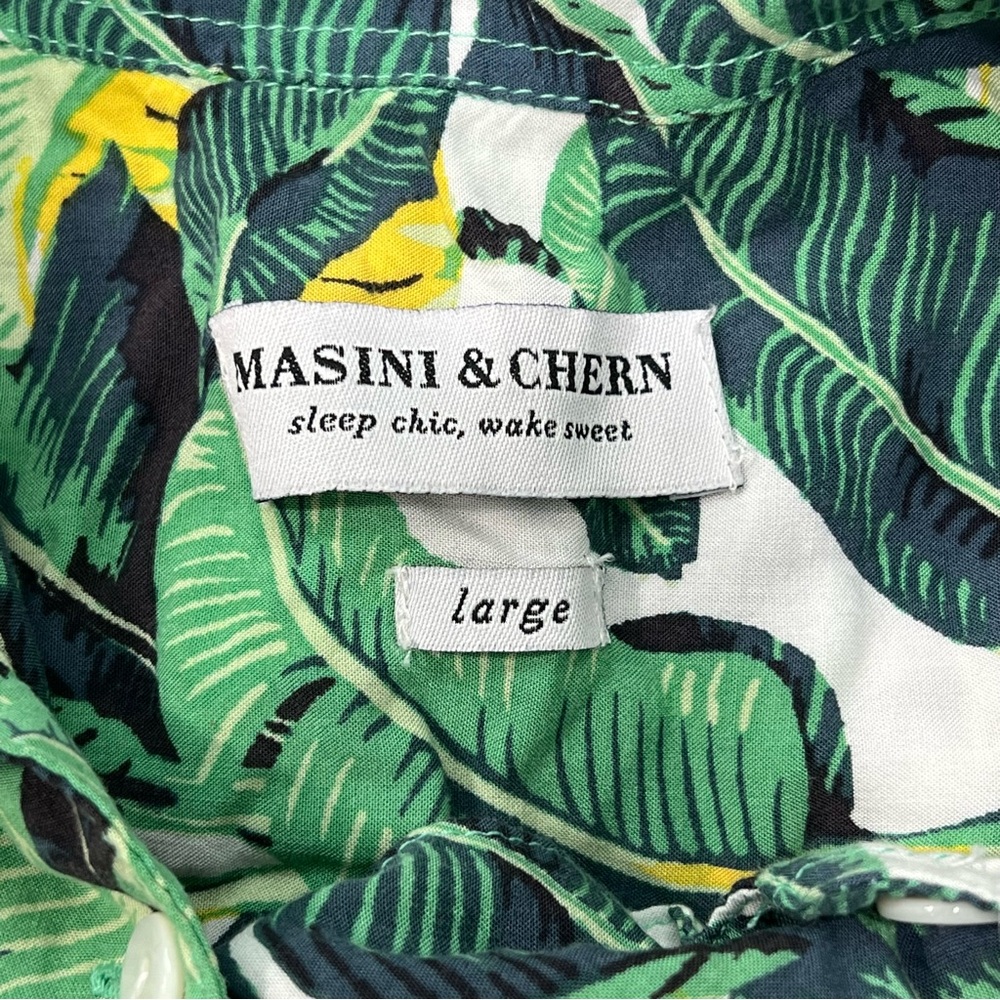 Masini & Chern Tropical Hawaiian Banana‎ Leaf Print Button-Up PJ Shirt Large - Picture 5 of 6